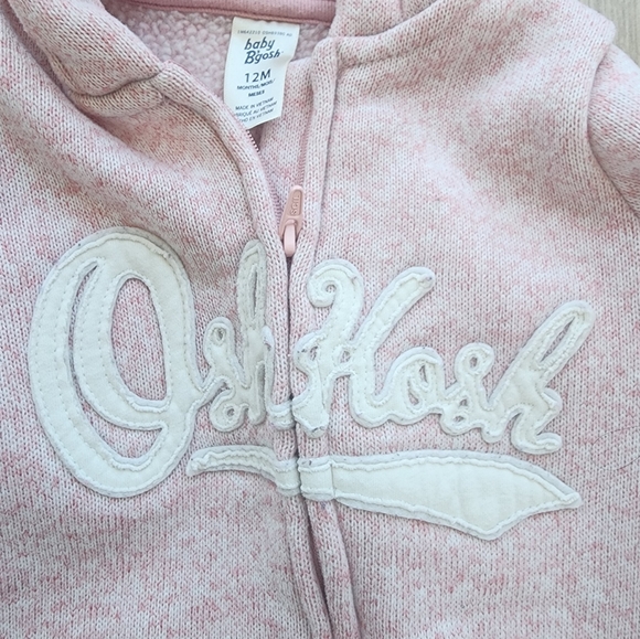 OshKosh B'Gosh pink knit hooded baby onesie size 12 months - Picture 4 of 5